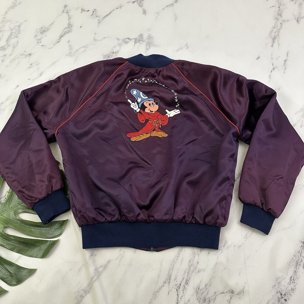 Disney Vintage 80s Mens Satin Bomber Jacket Size 46 XXL Purple Fantasia Mickey